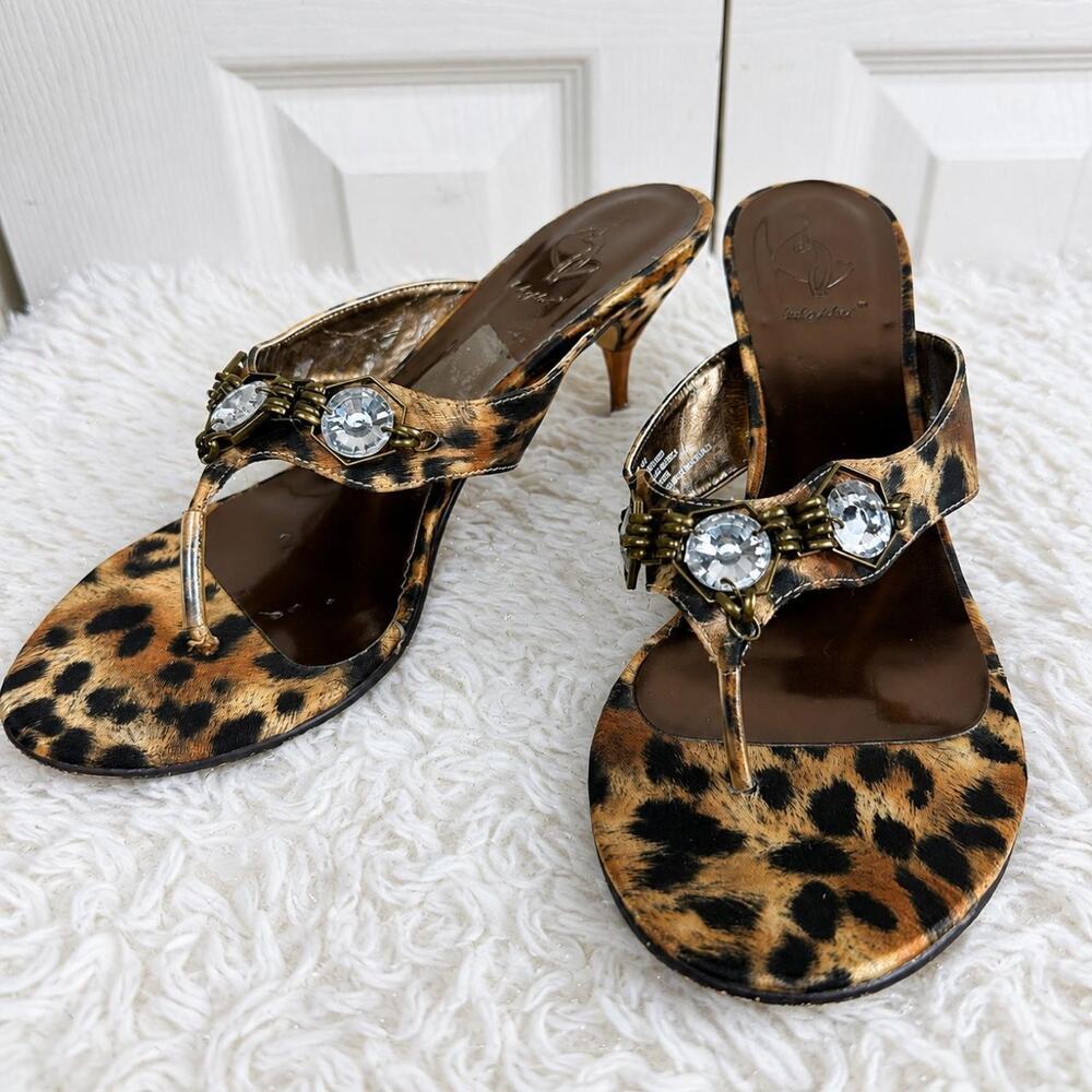 Baby Phat Y2K Leopard Rhinestone Kitten Heel Sandals size 8.5